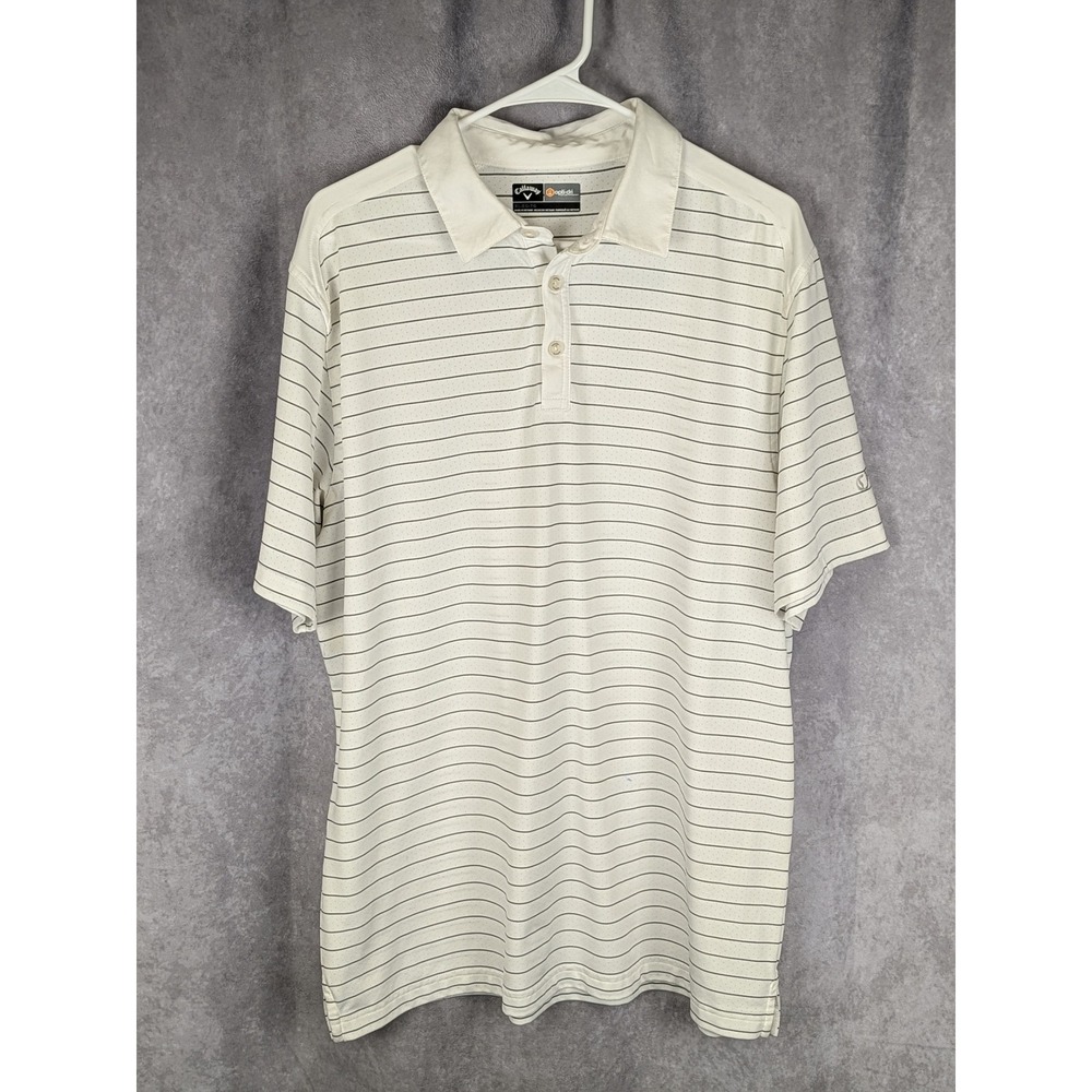 Callaway Opti-Dri Golf Polo Shirt Mens XL White Black Striped Short Sleeve Logo